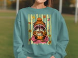 Cute Raccoon Fall Sweatshirt, Pumpkin Spice Latte Hoodie, Cozy Autumn Animal Tee, Heart Glasses Lover Apparel Gift thumbnail 3