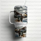 Bald Eagle Mountain 40oz Tumbler Sublimation PNG, Distressed Seamless Tapered Wrap, Nature Wildlife Digital Download, Free Car Coasters thumbnail 5