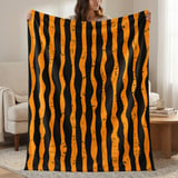 Distressed Orange Black Stripe Velveteen Blanket | Spooky Halloween Woven Throw Pillow | Grunge Fall Decor Gift thumbnail 1