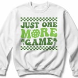Pickleball Gildan Crewneck Sweatshirt, Just One More Game, Court Warm Up Retro Graphic Fleece Pullover thumbnail 2