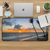 Relaxing Beach Sunset Mouse Pad, Tropical Palm Tree Ocean Desk Mat, Personalizable Coastal Work From Home Aesthetic Office Gift for Traveler thumbnail 2