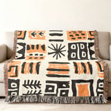 Abstract Mudcloth Pattern Velveteen Blanket, Boho African Design Throw Pillow, Geometric Black Yellow White Woven Blanket, Eclectic Home thumbnail 7