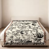 Vintage Halloween Woven Blanket, Dark Gothic Throw Pillow, Spooky Raven Jack O Lantern Toile Blanket, Victorian Dark Academia Home Decor thumbnail 3