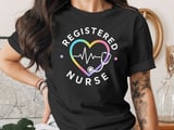 Registered Nurse T-Shirt: Watercolor Heart, Stethoscope, RN Nursing Tee thumbnail 1