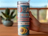 USA 250th Anniversary Tumbler Wrap PNG | 4th of July Patriotic Sublimation Design | Independence Day Digital Download thumbnail 4