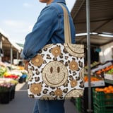 Cheetah Leopard Print Smiley Face Tote Bag & Phone Case - Retro Trendy Happy Face Daisy Flower Groovy Gift thumbnail 4