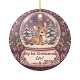 Baby First Christmas Ornament, Custom Woodland Deer Snowglobe Keepsake, Personalized Baby 1st Xmas Gift, Newborn Holiday Tree Ornament thumbnail 3