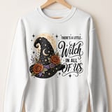 There's A Little Witch In All of Us Shirt, Celestial Witch Hat Floral Graphic Tee, Moon & Stars Halloween Sweatshirt Gift thumbnail 13