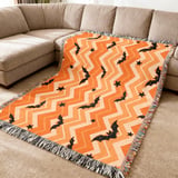 Cute Halloween Bat Chevron Woven Blanket, Soft Velveteen Throw, Spooky Stars Pillow Cover, Orange & Yellow Fall Decor thumbnail 8