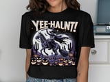 Yee Haunt Skeleton Cowboy T Shirts, Halloween Horse Rider Tee, Spooky Western TShirt, Pumpkin Patch Shirts, October Tee thumbnail 4