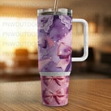 Bows Sublimation Wrap, 40oz Tumbler Design, Seamless, Distressed Tapered Digital Download, Pink and Purple Bows thumbnail 4