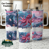 Pink Octopus Tumbler Wrap, 40oz Sublimation Design, Ocean Wave Seamless Tapered, Digital Download, Sea Animal thumbnail 1