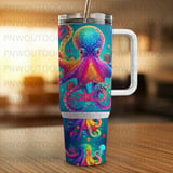 Octopus Tumbler Wrap, 40oz Sublimation, Seamless Tapered, Colorful Sea Life, Distressed Design, Digital Download, Ocean Theme thumbnail 2