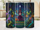 Cute Witch Tumbler Wrap PNG | Halloween Spooky Season Digital Download | 20oz Skinny Sublimation Design | Kawaii Witchy Magical Forest Full thumbnail 1