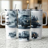 Vintage Truck 40oz Tumbler Wrap Design PNG, Misty Forest Mountain Classic Pickup Car Sublimation Wrap Digital Download for Him thumbnail 11