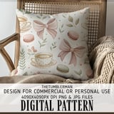 Digital Pattern Bundle, Watercolor Bows, Coffee Cups, Macarons, Floral Design, Digital Paper Pack, Scrapbooking, Commercial Use Digital thumbnail 5