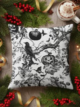 Vintage Halloween Woven Blanket, Dark Gothic Throw Pillow, Spooky Raven Jack O Lantern Toile Blanket, Victorian Dark Academia Home Decor thumbnail 18