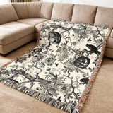Gothic Toile Halloween Woven Blanket, Vintage Dark Academia Throw Pillow & Tapestry Blanket, Spooky Victorian Botanical Pumpkin Home Decor thumbnail 11