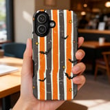 Spooky Bat & Star Grunge Stripe Phone Case, Halloween Aesthetic Tote Bag, Orange and Black Witchy Phone Cover thumbnail 14