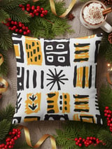 Abstract Mudcloth Pattern Velveteen Blanket, Boho African Design Throw Pillow, Geometric Black Yellow White Woven Blanket, Eclectic Home thumbnail 18