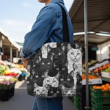 Cat Pattern Tote Bags, Throw Pillow, iPhone Case, Feline Design, Cat Lover Gift, Pet Art, Cute Animal Print, Black and White thumbnail 7