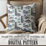 Digital Pattern, Fish Crab Sea Glass Wood, Marine Life Print, Digital Bundle, Seamless Pattern, Fabric Design, Sublimation Design thumbnail 5