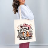 Stay Weird Cowboy Skeleton Tote Bag thumbnail 4