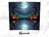 Full Wrap Spooky Halloween Tumbler Design, Jack-O-Lanterns Full Moon Bats Digital PNG for 20oz Skinny Tumbler Sublimation, Seamless spooky thumbnail 5