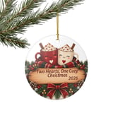Two Hearts One Cozy Christmas Ornament, Cute Couple Hot Cocoa Keepsake, Romantic Holiday Gift for Newlyweds, Rustic Wooden Tree Decor thumbnail 7