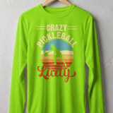 Pickleball Sport-Tek Long Sleeve Tee, Crazy Pickleball Lady, Sun Shield Shirt, Retro Sunset Court Graphic thumbnail 10