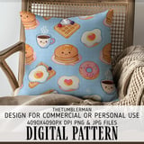 Digital Bundle Pattern, Cute Breakfast Digital Paper, Kawaii Pancakes, Waffles, Eggs, Donut, Coffee Pattern, Foodie Digital, Commercial Use thumbnail 5