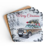 Grand Wagoneer Corkwood Coaster Set, Christmas Tree Car Coasters, The Waggy Art, Classic Car Gifts, Car Lover Coasters, Automotive Coaster thumbnail 1