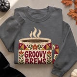 Groovy Brews Coffee Tee or Sweatshirt, Faux Patchwork Design thumbnail 19