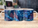 Ocean Deep Blue Fish Mug Wrap PNG, Magical Undersea Creatures Sublimation Design, Marine Life Digital Download thumbnail 1