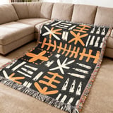African Mud Cloth Velveteen Blanket, Tribal Art Woven Throw, Abstract Boho Pillow Cover, Black Yellow White Pattern Home Decor Gift thumbnail 4