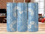 20oz Tumbler Sublimation Design PNG, Blue Floral Seamless Digital Tumbler Wrap, Skinny Floral Botanical Flower Instant Download thumbnail 8