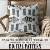 Digital Pattern Bundle, Fish and Crab Print, Nautical Seamless Pattern, Ocean Life, Commercial Use, Digital Paper Pack, Fabric Design, PNG thumbnail 5