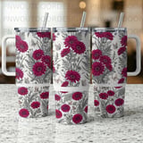 Luxury Gerbera Daisy 40oz Tumbler Wrap, Seamless Distressed Tapered Sublimation Design, Butterfly Botanical Floral Digital PNG, Free Car thumbnail 4