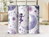 Fairy Moon 20 oz Seamless Tumbler Wrap Design, Celestial Stars, Watercolor Flowers, Fantasy Tumbler Digital Download, Sublimation Design thumbnail 1