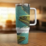 40oz Tumbler Sublimation Wrap Digital Moray Eel Ocean Scene Distressed Seamless Tapered Design + Free Car Coasters PNG thumbnail 4