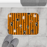 Cute Halloween Shower Curtains, Bath Mat, Kawaii Ghost and Skeleton Spooky Season Bathroom Decor, Orange Black Striped Fall Housewarming thumbnail 17
