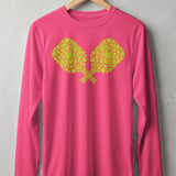 Pickleball Sport-Tek Long Sleeve Tee, Neon Yellow Crossed Pickleball Paddles Graphic, Sun Shield Shirt thumbnail 2