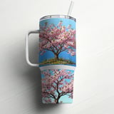 40oz Cherry Blossom Tumbler Wrap Design PNG | Full Wrap Sublimation Digital File for Spring Bloom Tumblers with Handle thumbnail 6