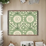Floral Blanket,Pillow, Green and White Flower Design, Botanical Pattern Home Decor, Decorative Pillow Blanket Gift, Floral Print Blanket thumbnail 7