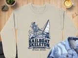 Sailboat Skeleton Deckhand Nautical Sailing Graphic Ocean Waves Crewneck Sweatshirts All Bones All Lines thumbnail 9