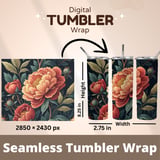 Peony Flower Tumbler, Digital Paper, Watercolor Floral Background, Junk Journal, Printable Tumbler PNG, Digital Scrapbooking Paper thumbnail 7