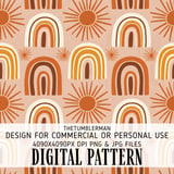 Digital Pattern, Rainbow Sun Pattern, Boho Digital Paper, Digital Bundle Pattern, Commercial Use, Seamless Pattern, Neutral Colors, Earthy thumbnail 1
