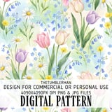 Digital Floral Pattern Bundle, Watercolor Flower Design, Spring Flowers, Daisy, Tulip, Forget Me Not, Digital Paper, Seamless Pattern thumbnail 1