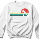 Pickleball Gildan Crewneck Sweatshirt, Retro Sunset Player Silhouette Vintage Stripes, Court Warm Up thumbnail 2