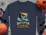 Boat Captain Of The Night Shift Halloween Watch Lighthouse Waves Nautical Graphic Crewneck Sweatshirt thumbnail 9